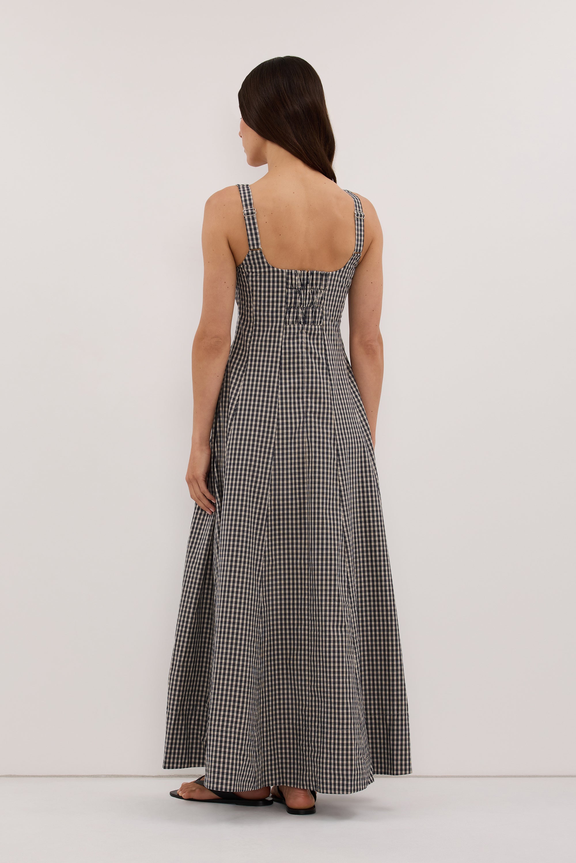 MATILDA INK CHECK COTTON MIDI DRESS