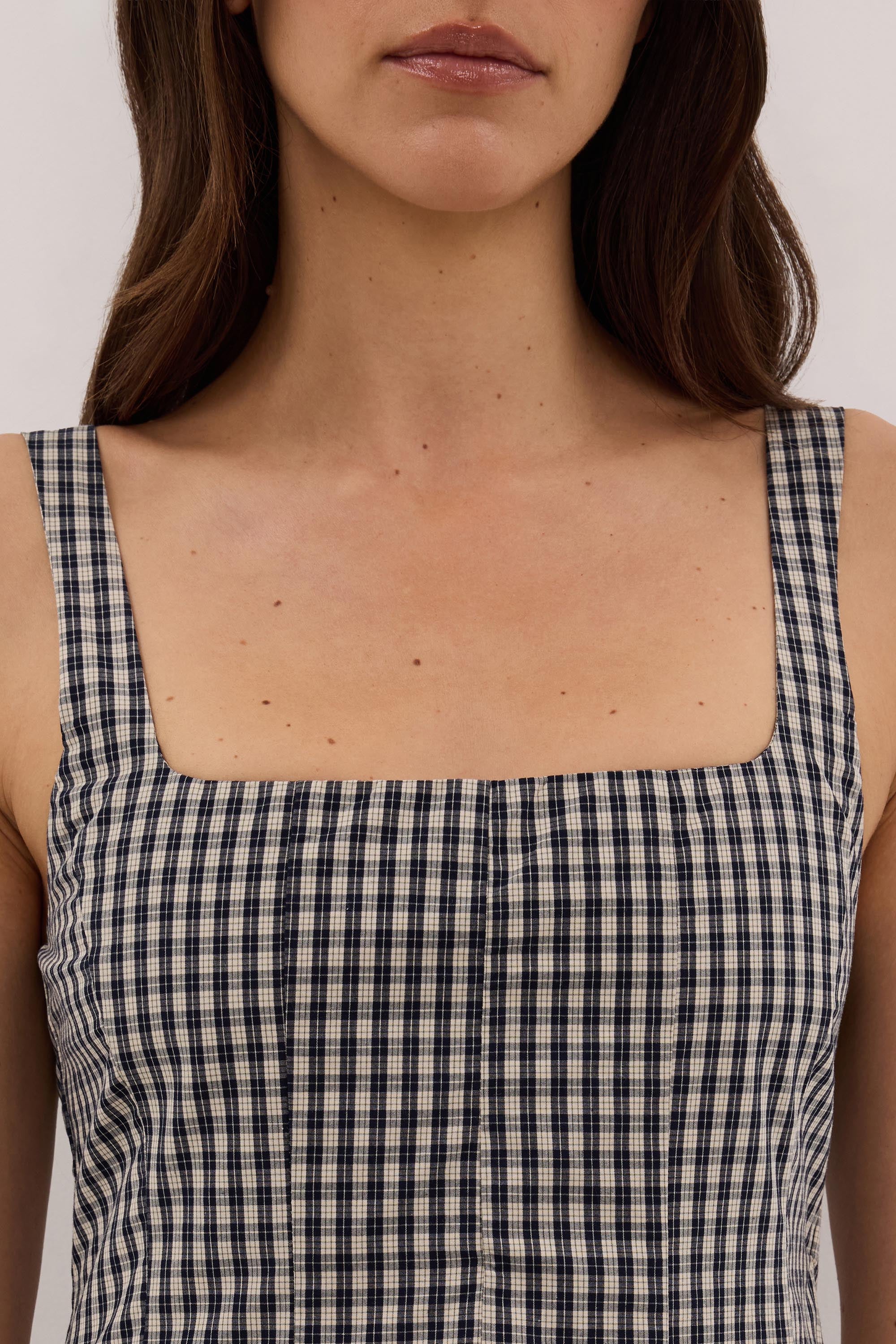 MATILDA INK CHECK COTTON MIDI DRESS
