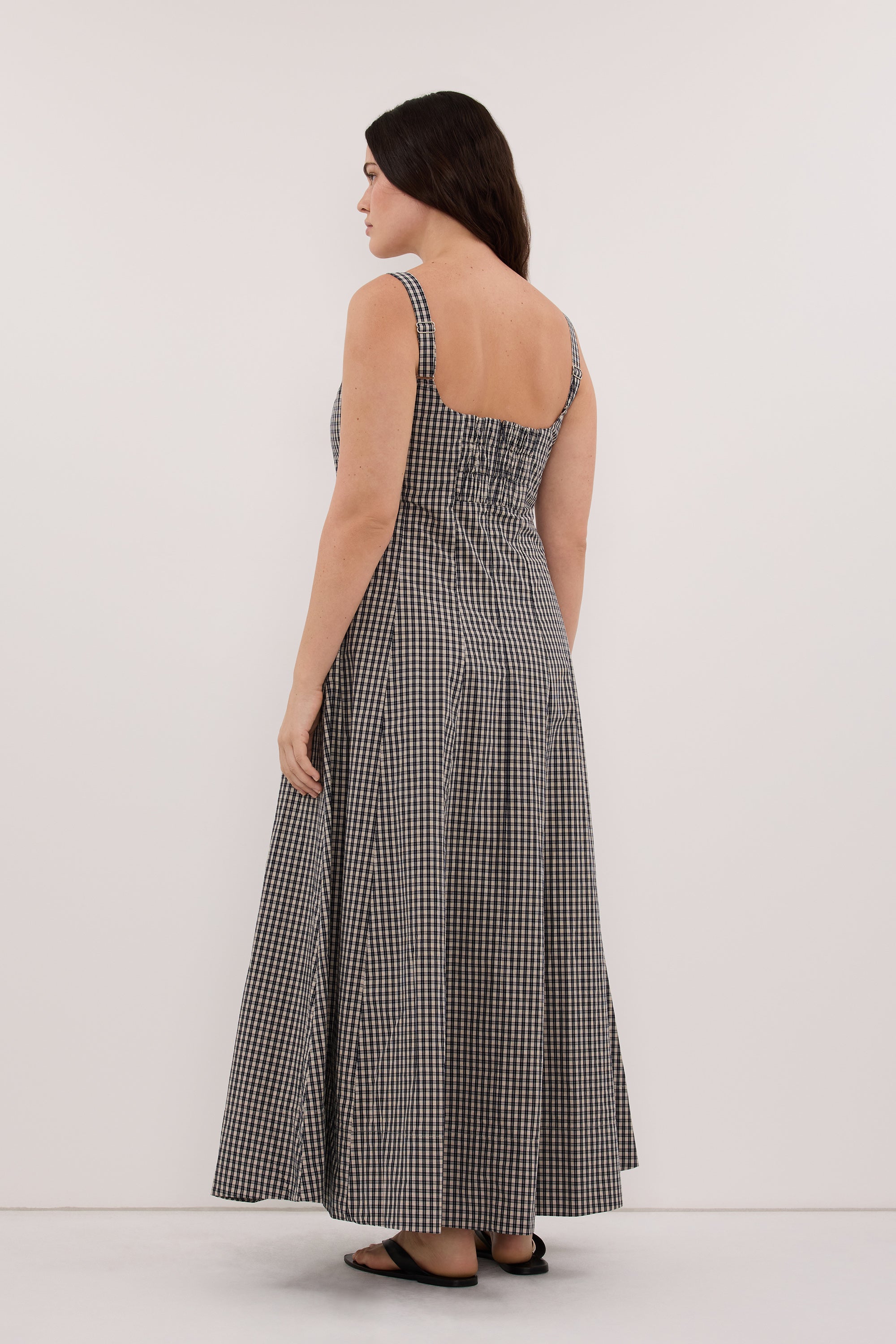 MATILDA INK CHECK COTTON MIDI DRESS