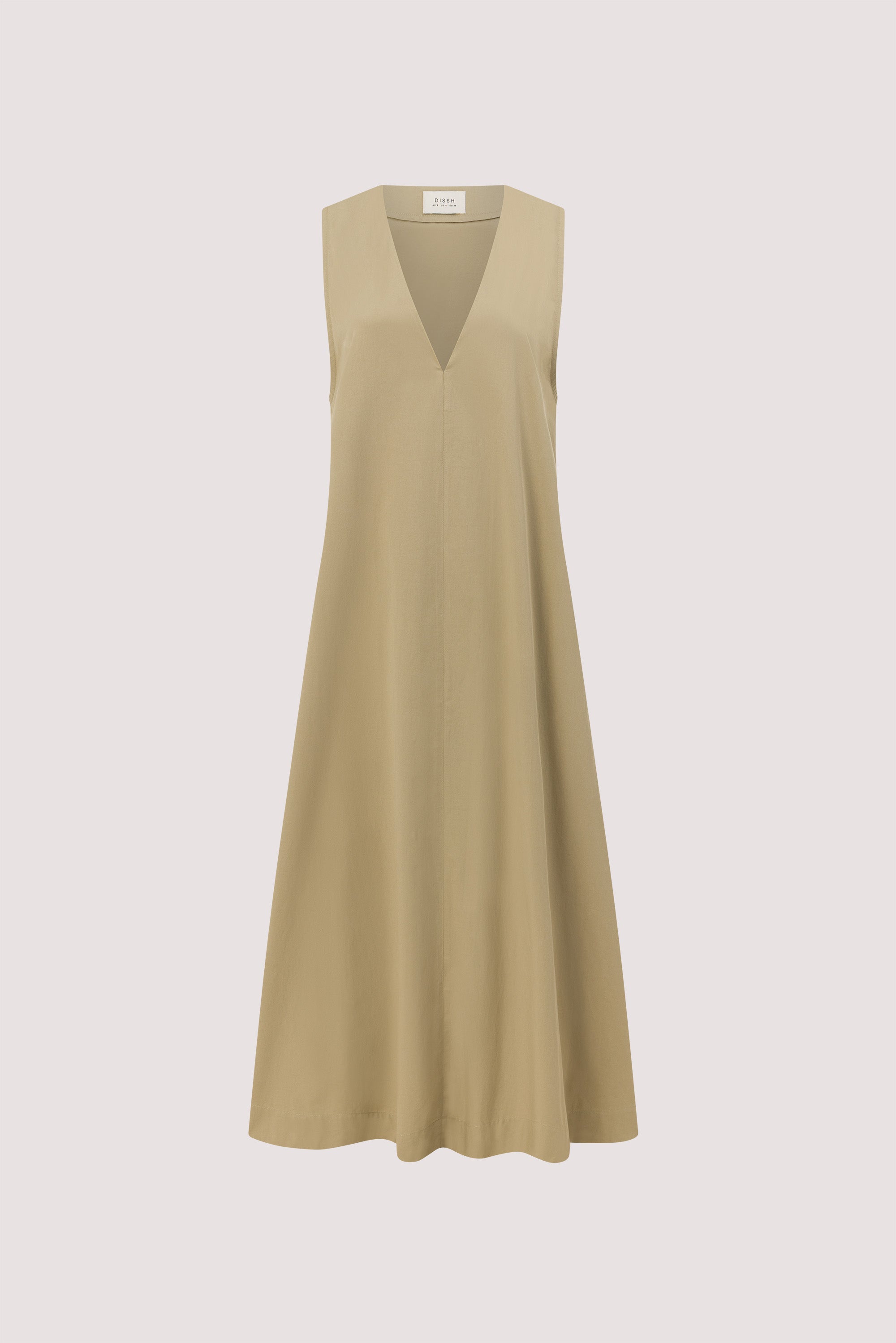 ORLENA ELM SAGE V COTTON NECK MIDI DRESS