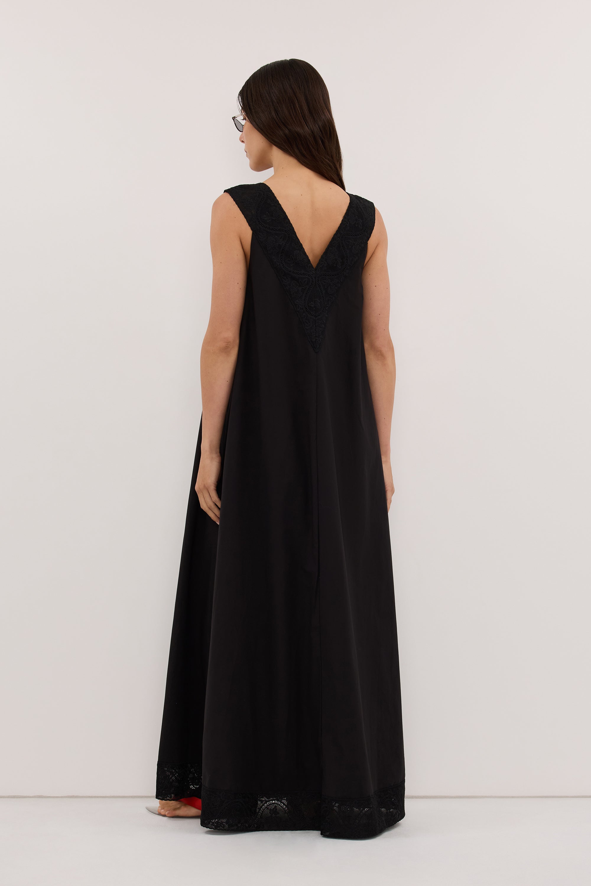 AMOUR BLACK LACE TRIM MIDI DRESS