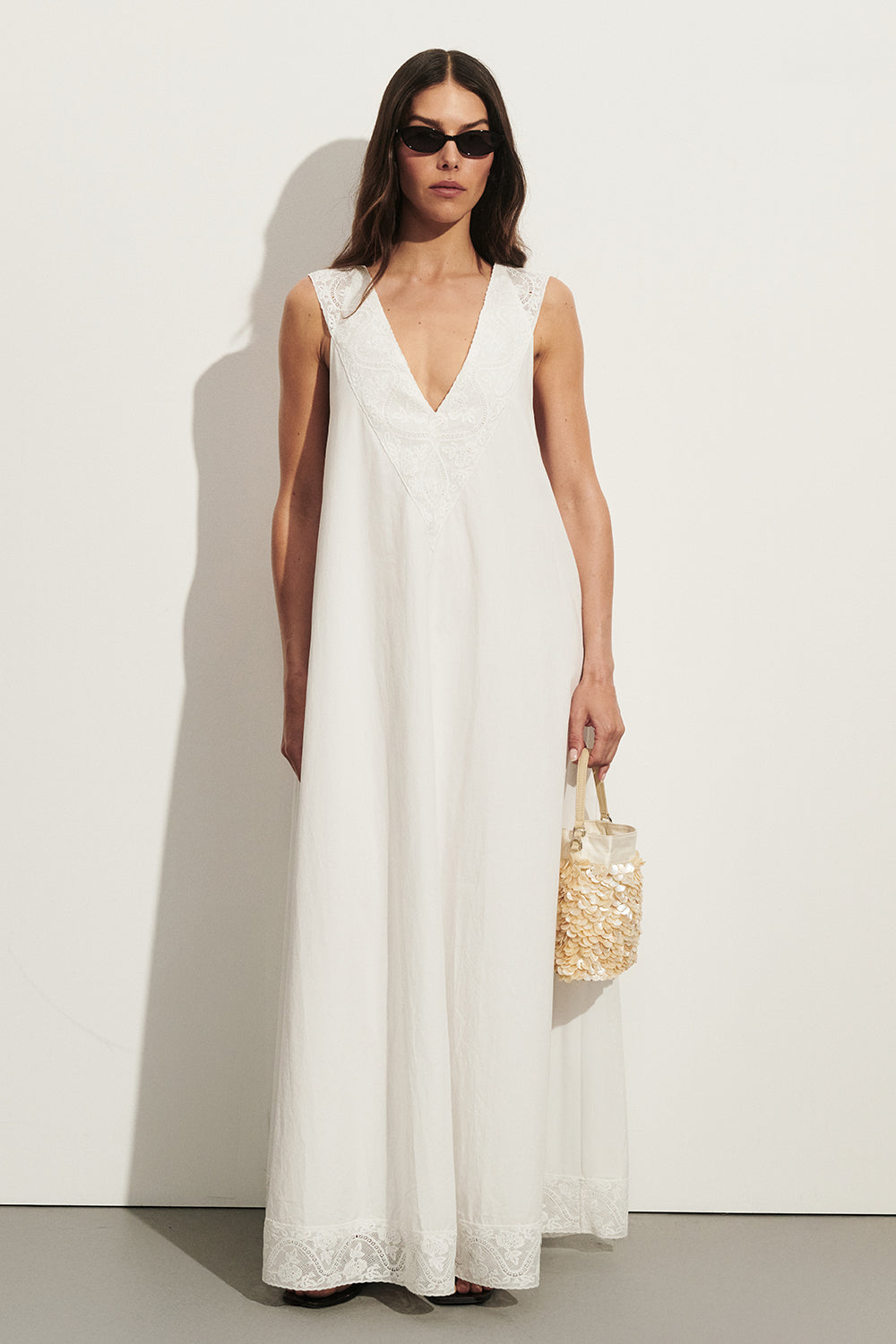 AMOUR WHITE LACE TRIM MIDI DRESS