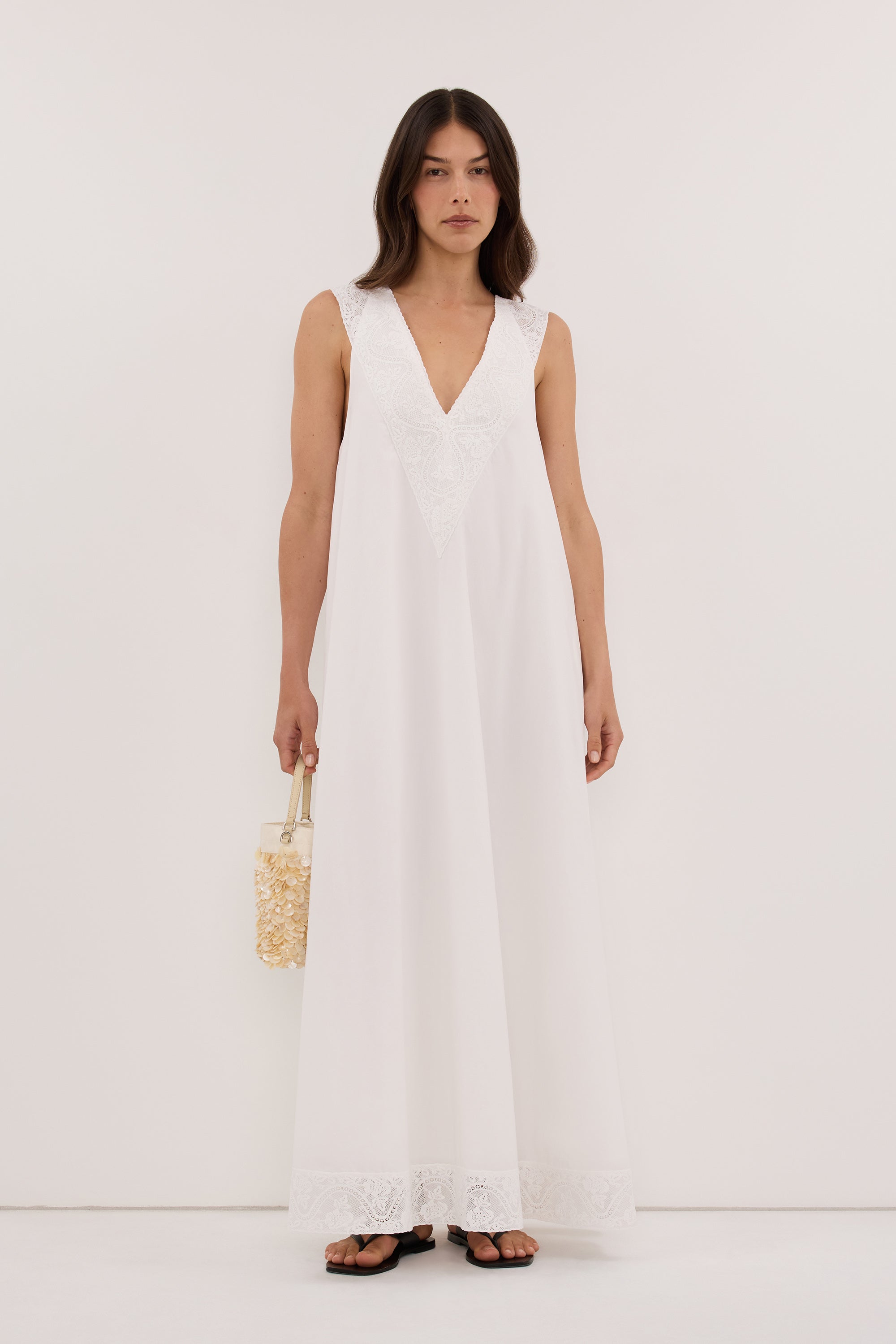 AMOUR WHITE LACE TRIM MIDI DRESS