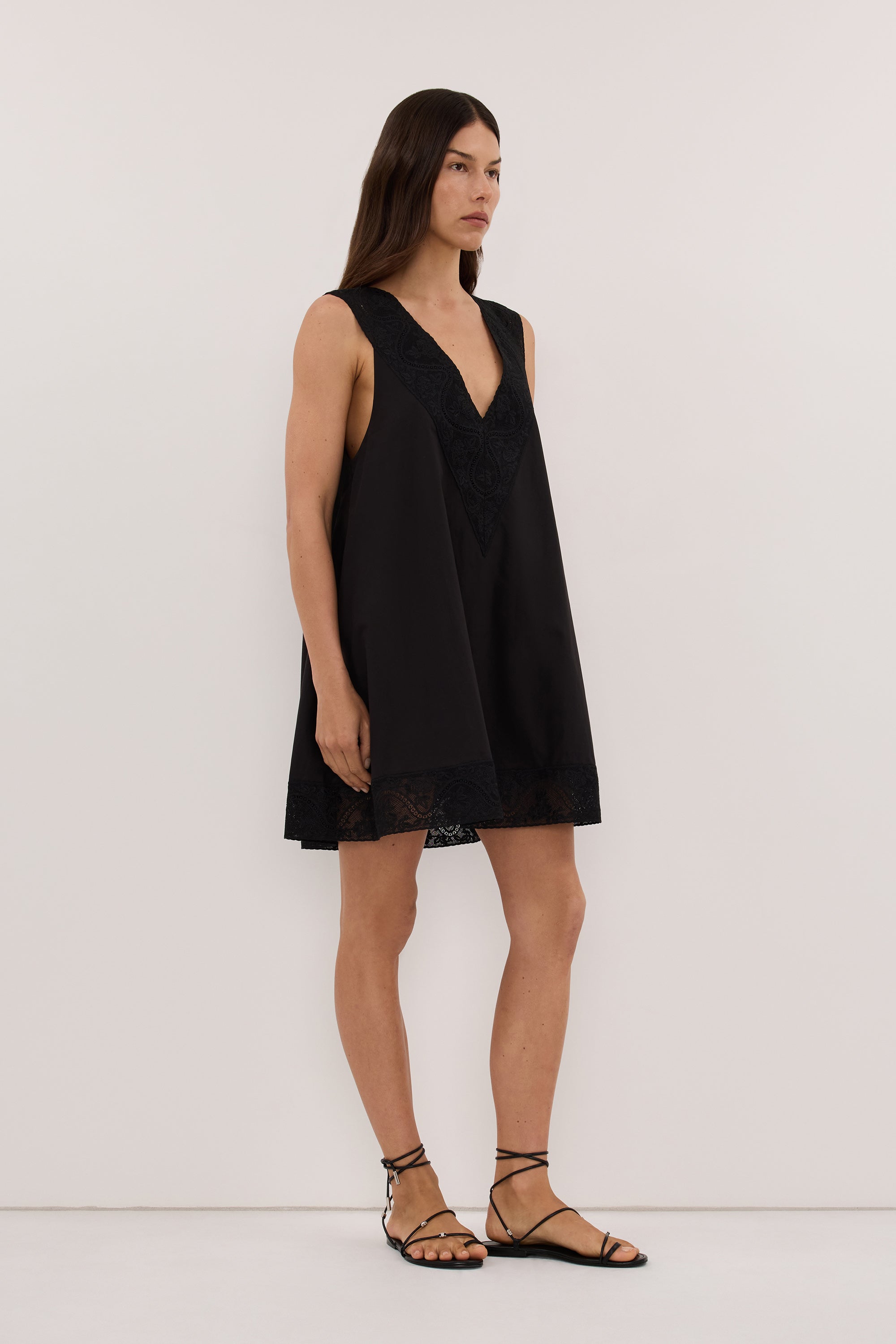 AMOUR BLACK LACE TRIM MINI DRESS