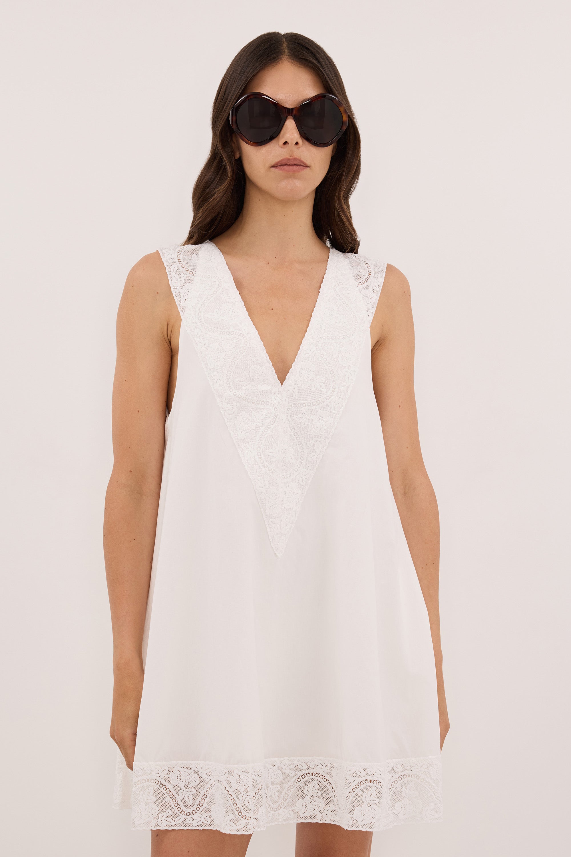 AMOUR WHITE LACE TRIM MINI DRESS