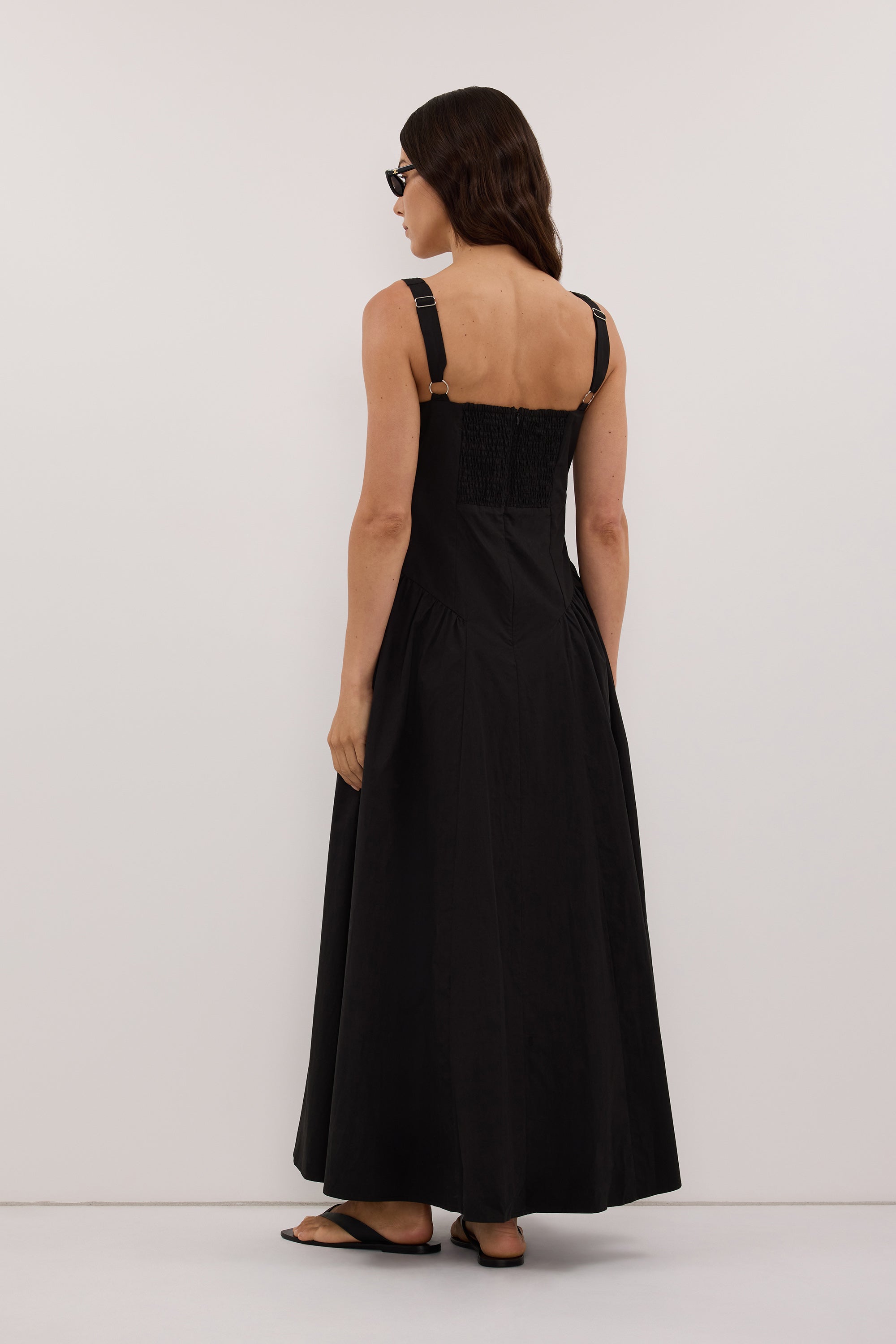 ELORIN BLACK COTTON MIDI DRESS