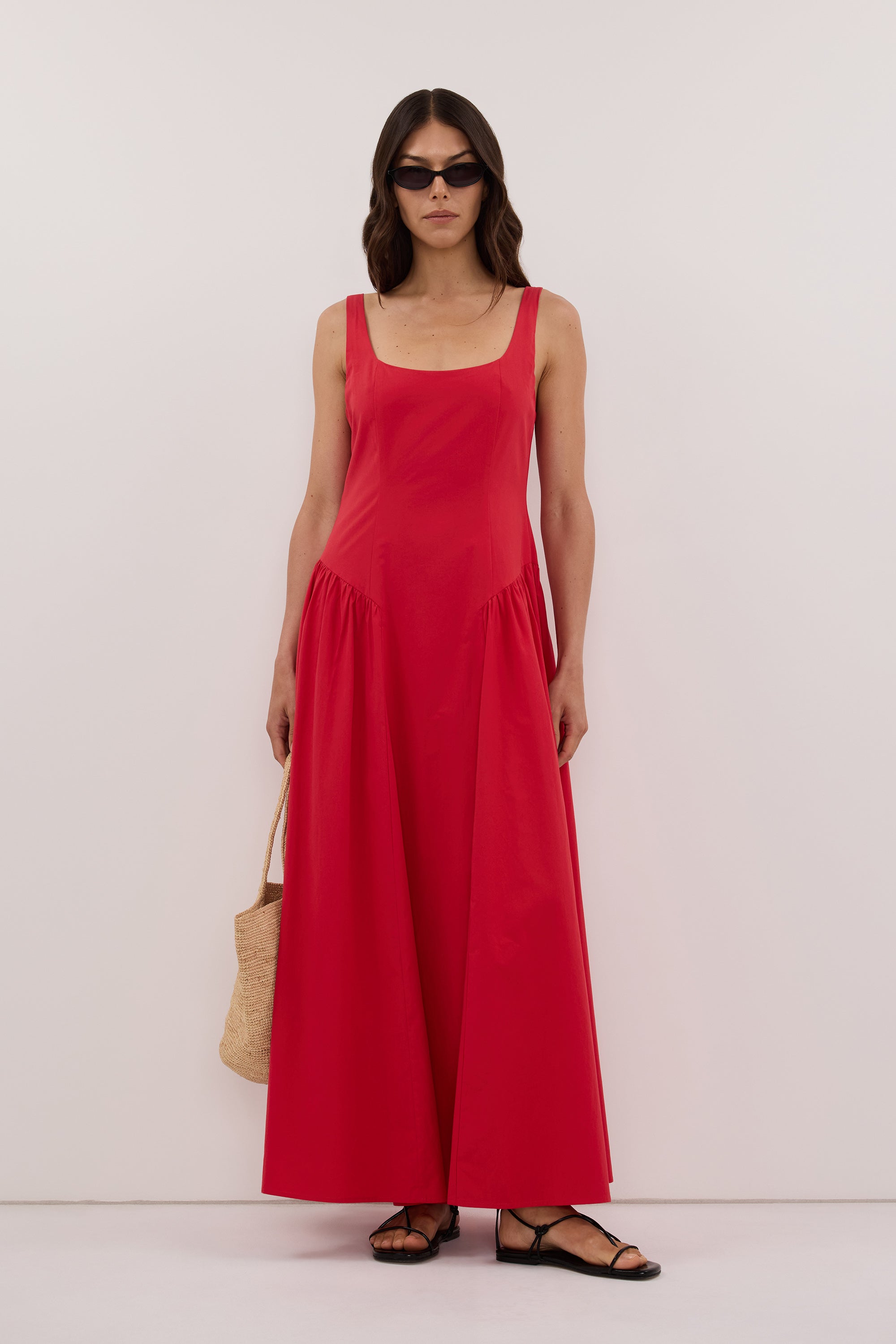 ELORIN RED COTTON MIDI DRESS