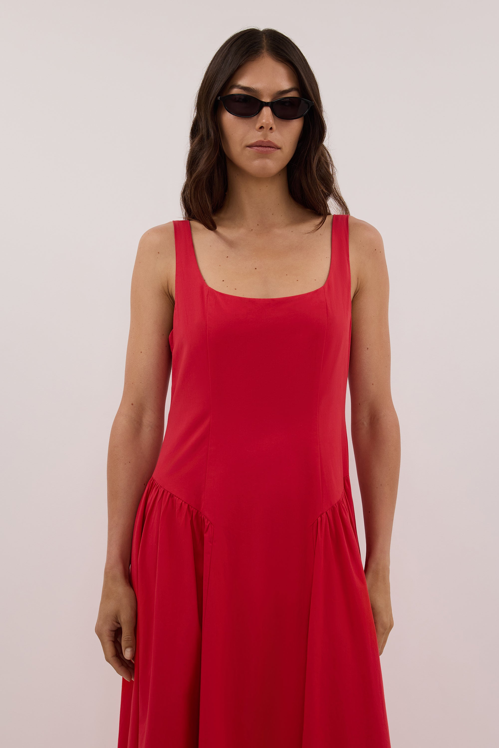 ELORIN RED COTTON MIDI DRESS