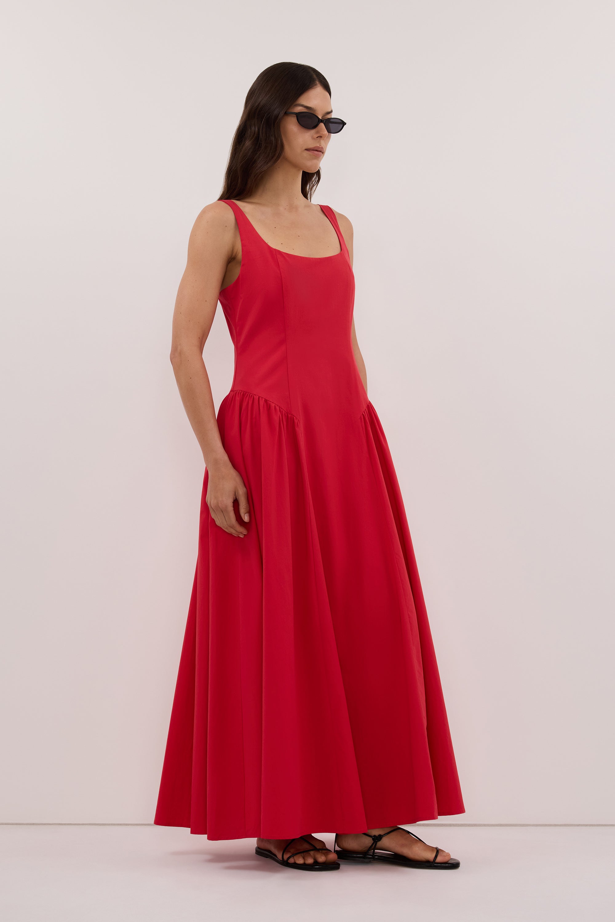 ELORIN RED COTTON MIDI DRESS
