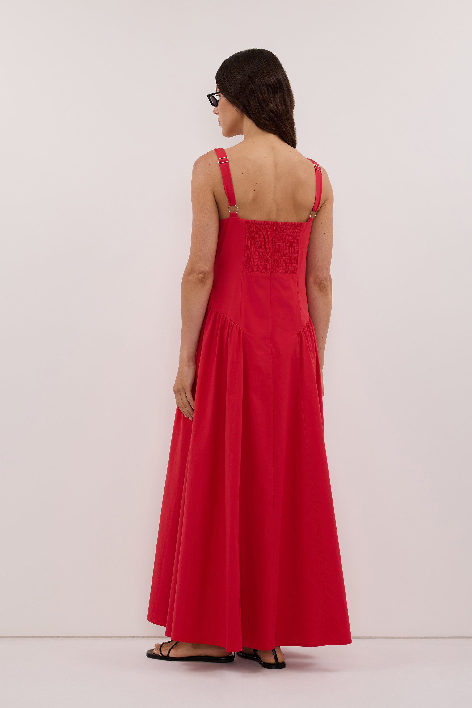 ELORIN RED COTTON MIDI DRESS
