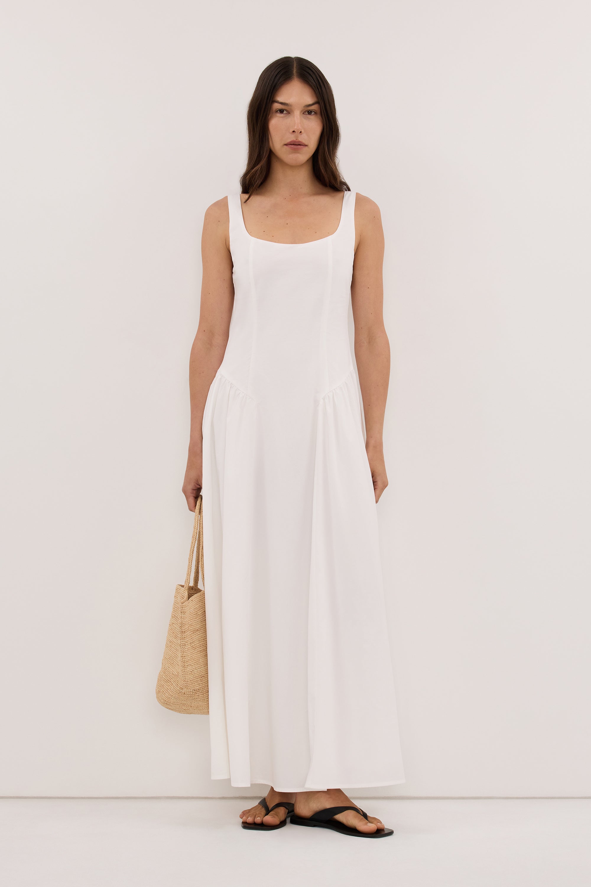 ELORIN WHITE COTTON MIDI DRESS