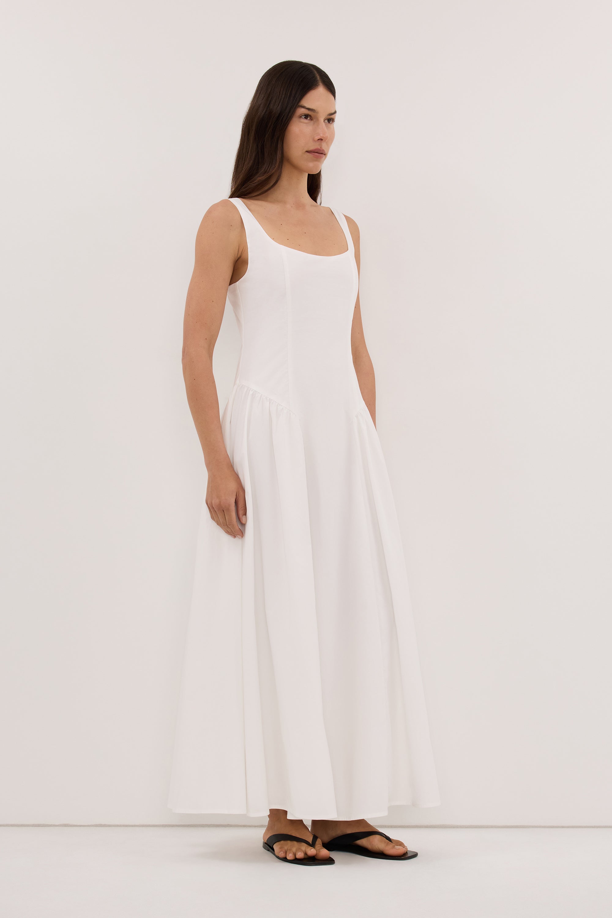 ELORIN WHITE COTTON MIDI DRESS