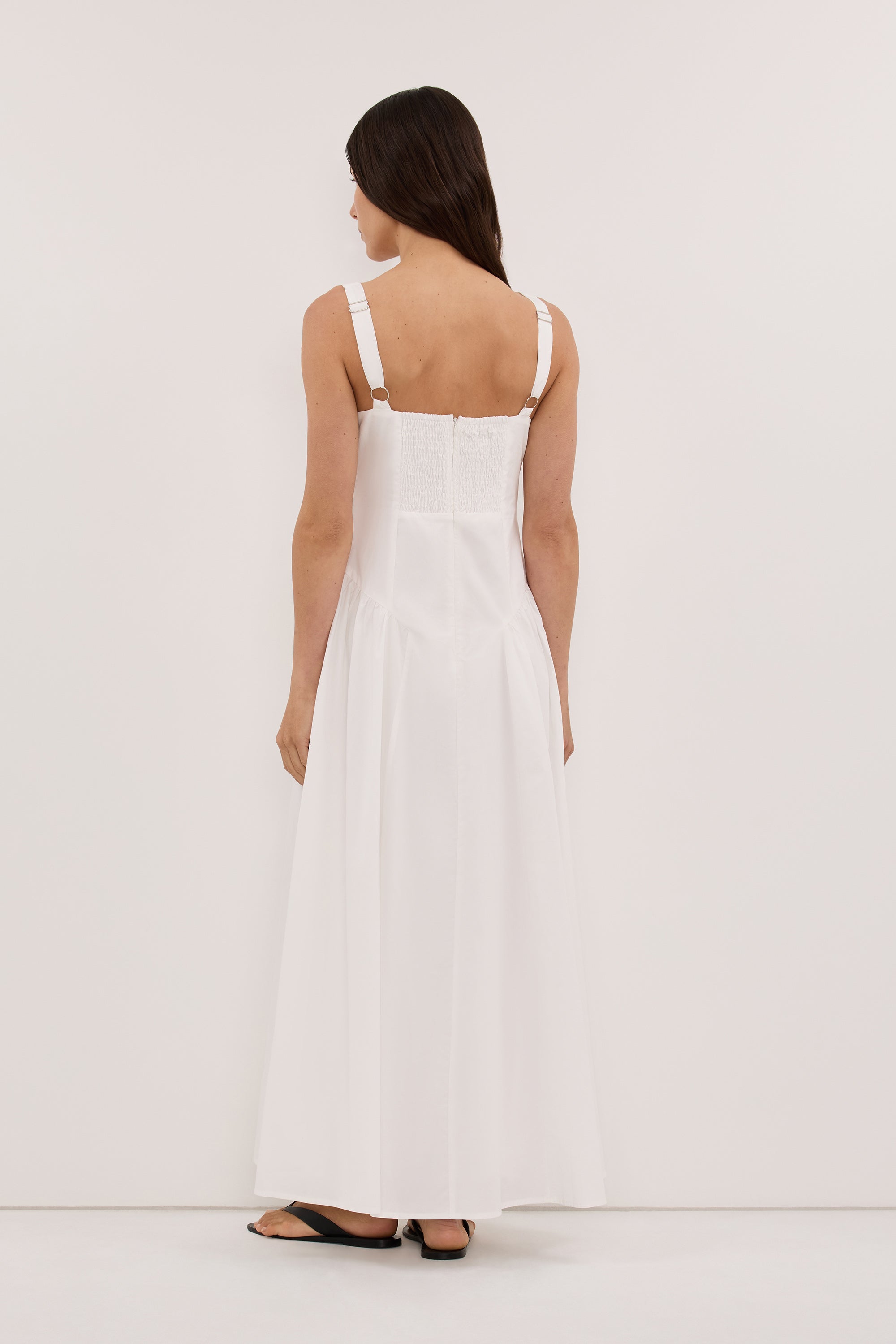 ELORIN WHITE COTTON MIDI DRESS
