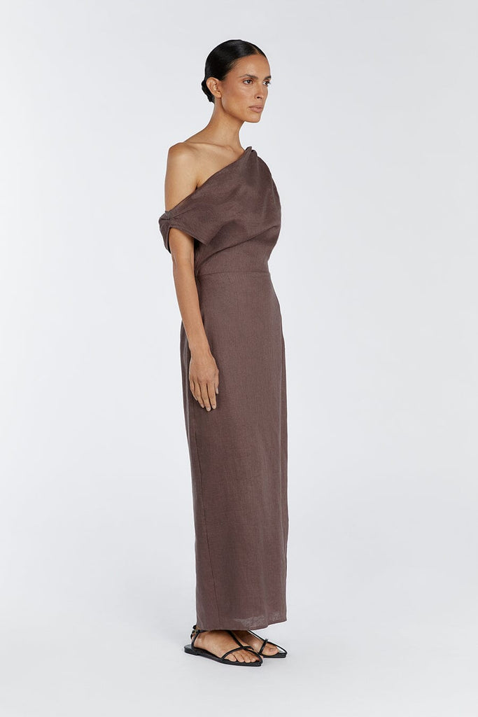 CASS CHOC LINEN ASYM MIDI DRESS | Dissh