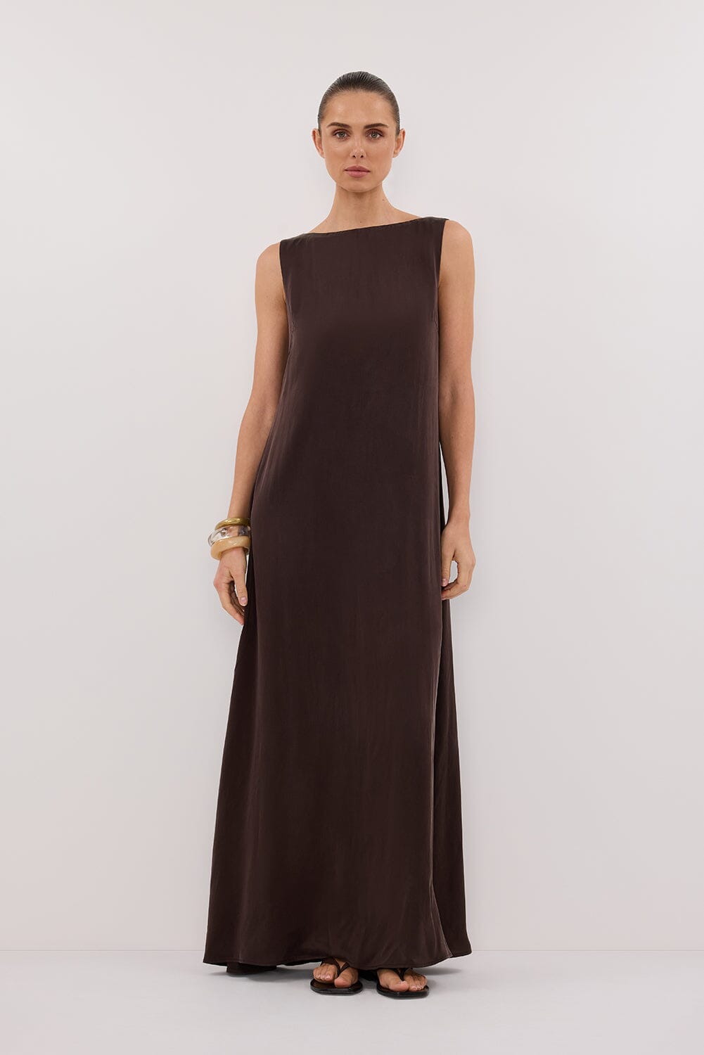 LAYLA BITTER CHOC SILK MIDI DRESS Clothing DISSH Boutiques 6 BITTER CHOCOLATE 
