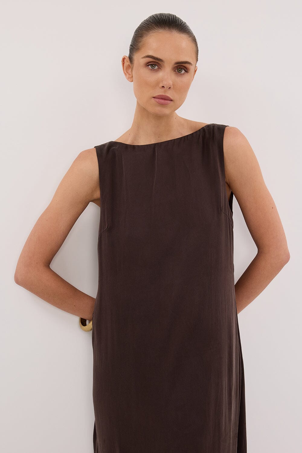 LAYLA BITTER CHOC SILK MIDI DRESS Clothing DISSH Boutiques 