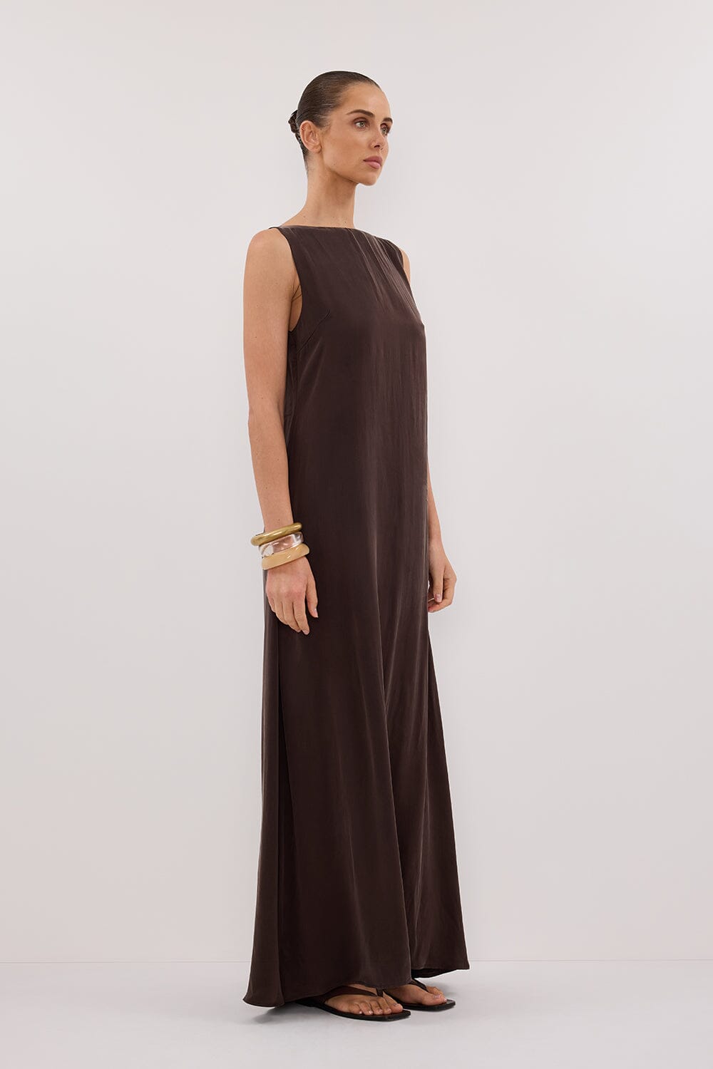 LAYLA BITTER CHOC SILK MIDI DRESS Clothing DISSH Boutiques 
