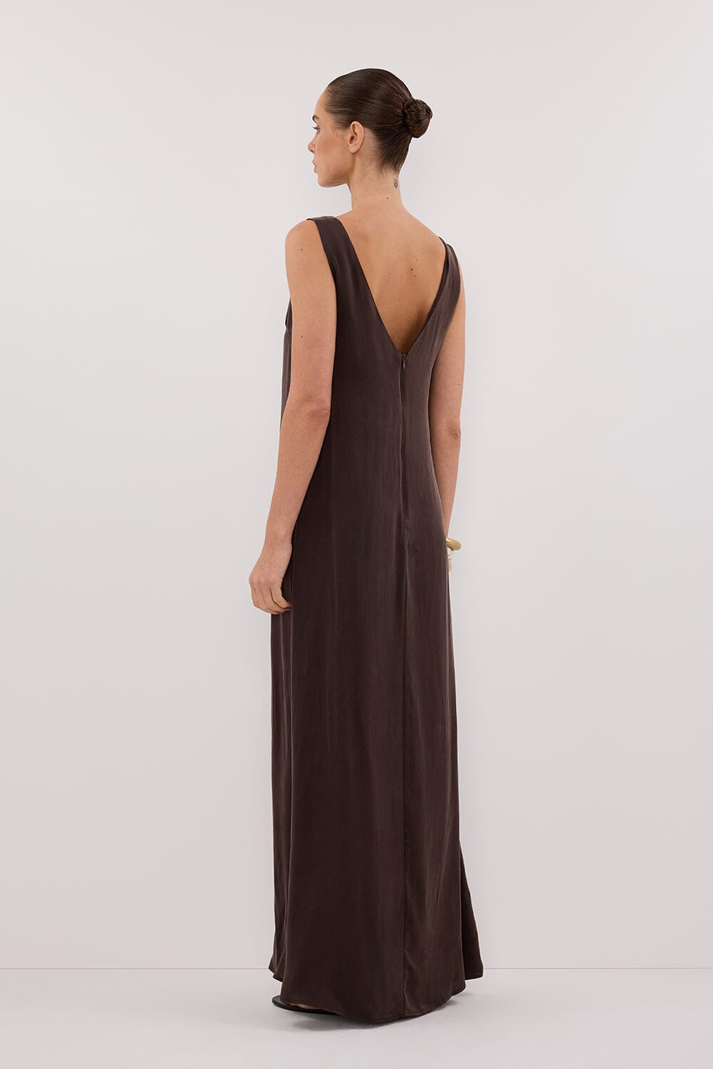 LAYLA BITTER CHOC SILK MIDI DRESS Clothing DISSH Boutiques 