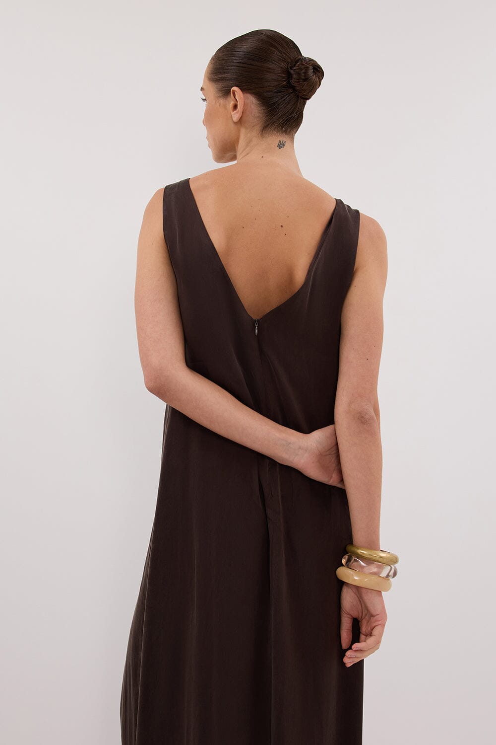 LAYLA BITTER CHOC SILK MIDI DRESS Clothing DISSH Boutiques 