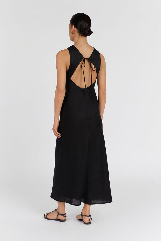 MERCURY BLACK LINEN MIDI DRESS | Dissh