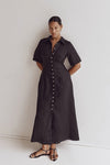 FRANNIE BLACK LINEN SHIRT DRESS