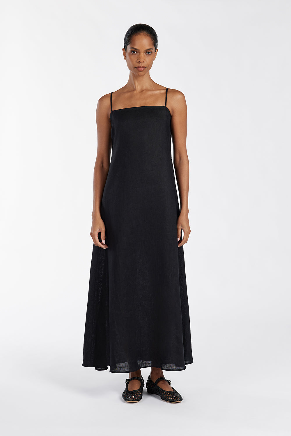 JEM BLACK LINEN MAXI DRESS Dissh