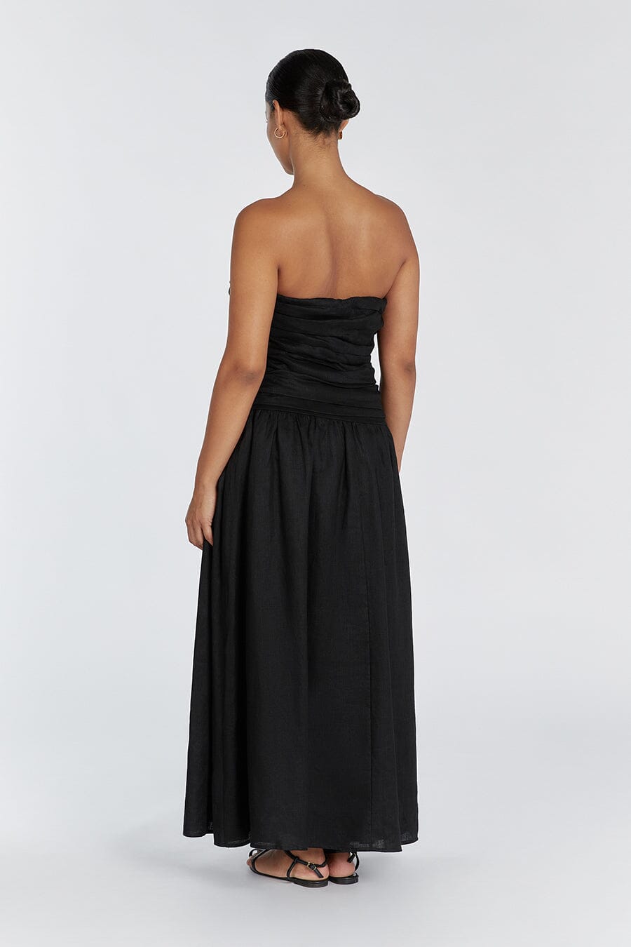 Dissh Nell black linen buy midi dress black size 10 strapless