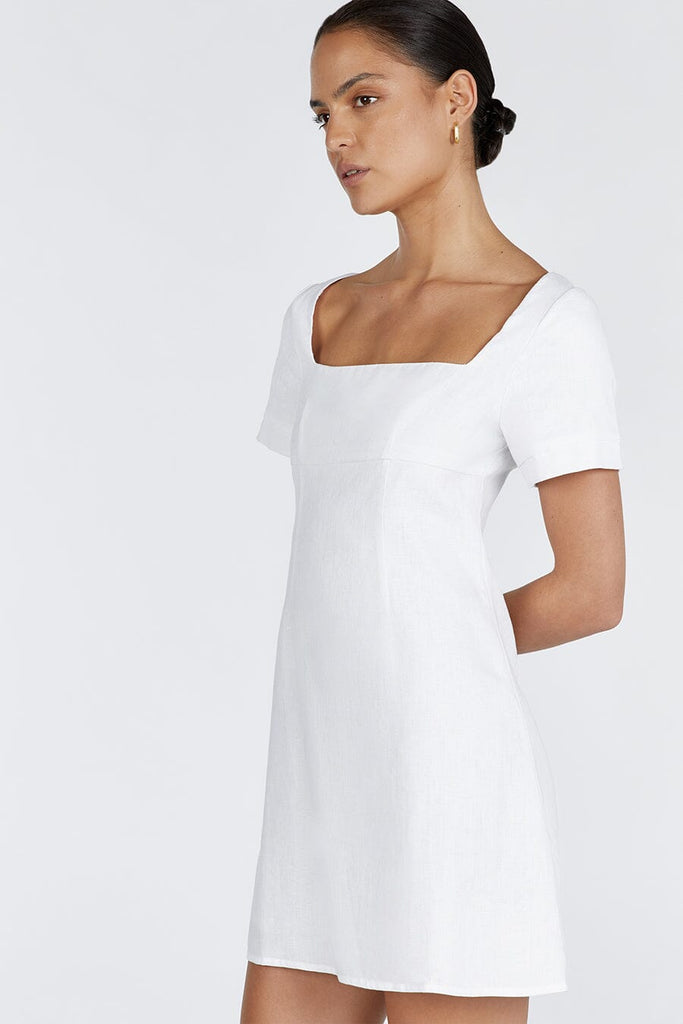 JAMIE WHITE LINEN MINI DRESS | Dissh