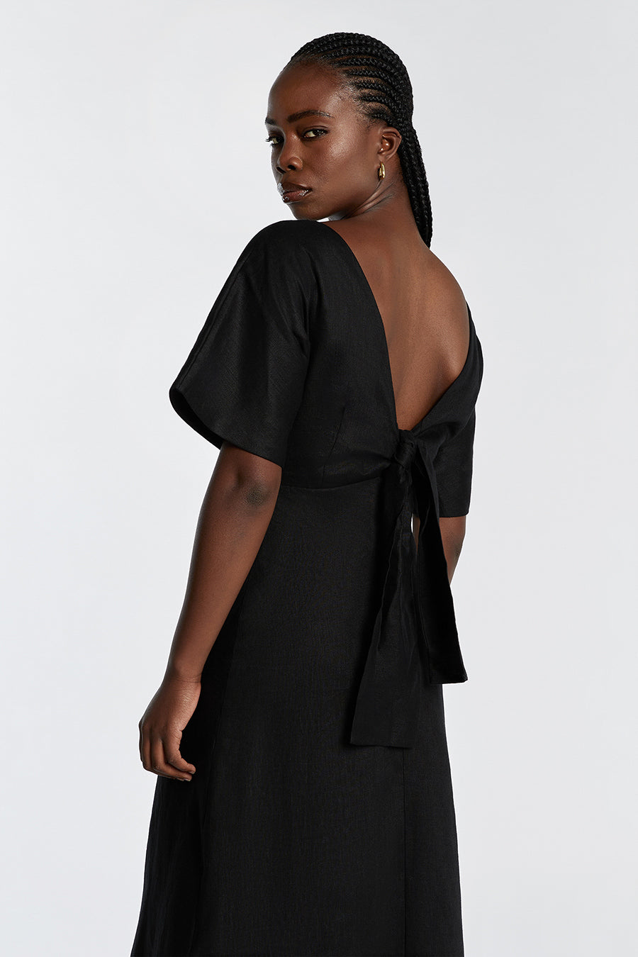 LYNDAL BLACK LINEN MIDI DRESS Dissh