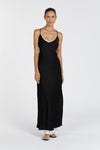 FAY BLACK SATIN V NECK SLIP MAXI DRESS