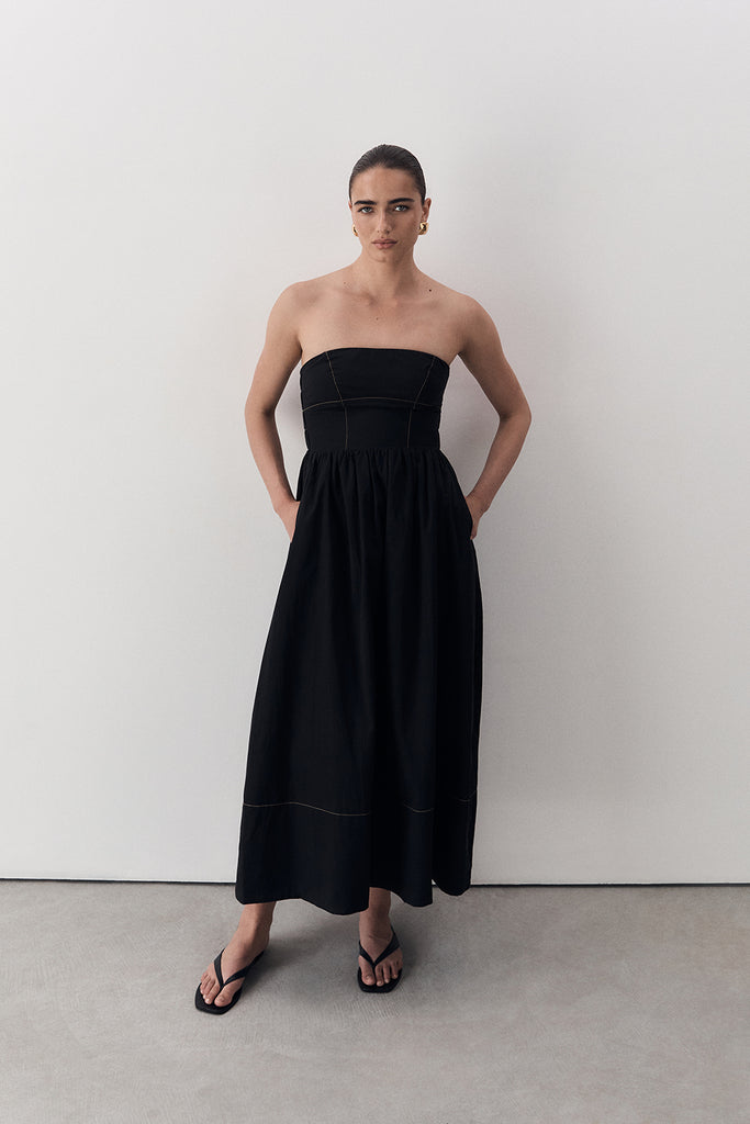 ELIDY BLACK COTTON MAXI DRESS | Dissh