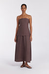 SASKIA CHOC LINEN STRAPLESS DRESS