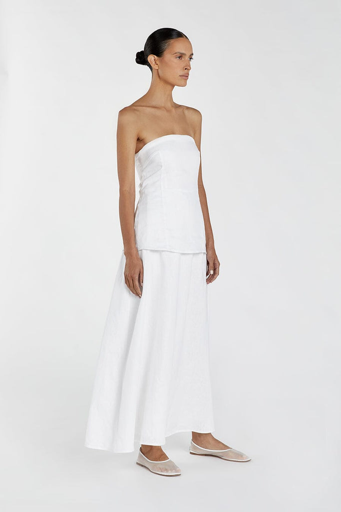 SASKIA WHITE LINEN STRAPLESS DRESS Dissh