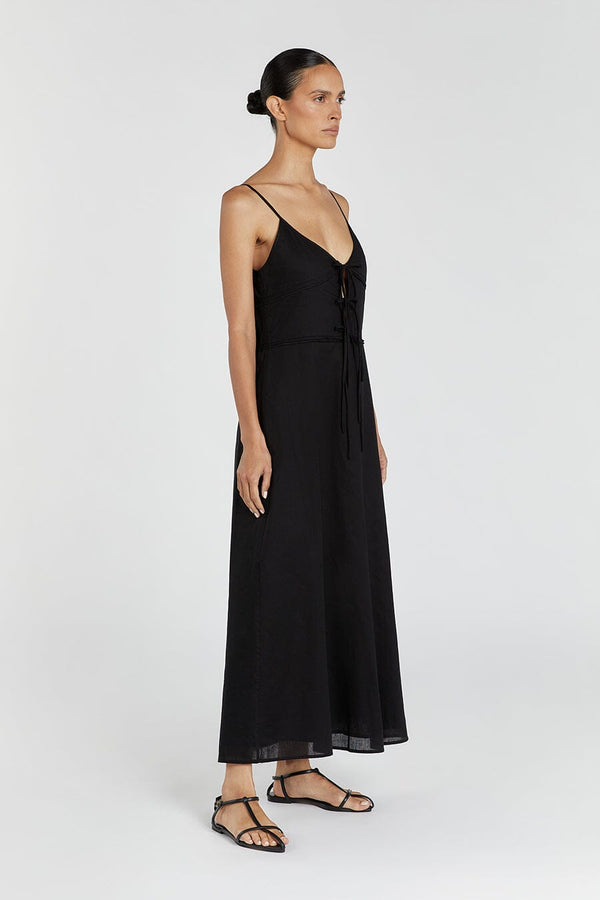 Black Midi Linen Dress BLACK LINEN SQUARE NECK MIDI DRESS Carla Zampatti Black Midi Linen Dress BLACK LINEN SQUARE NECK MIDI DRESS Carla Zampatti