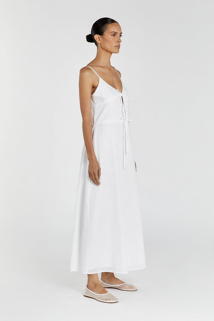 MIMI WHITE LINEN MIDI DRESS | Dissh