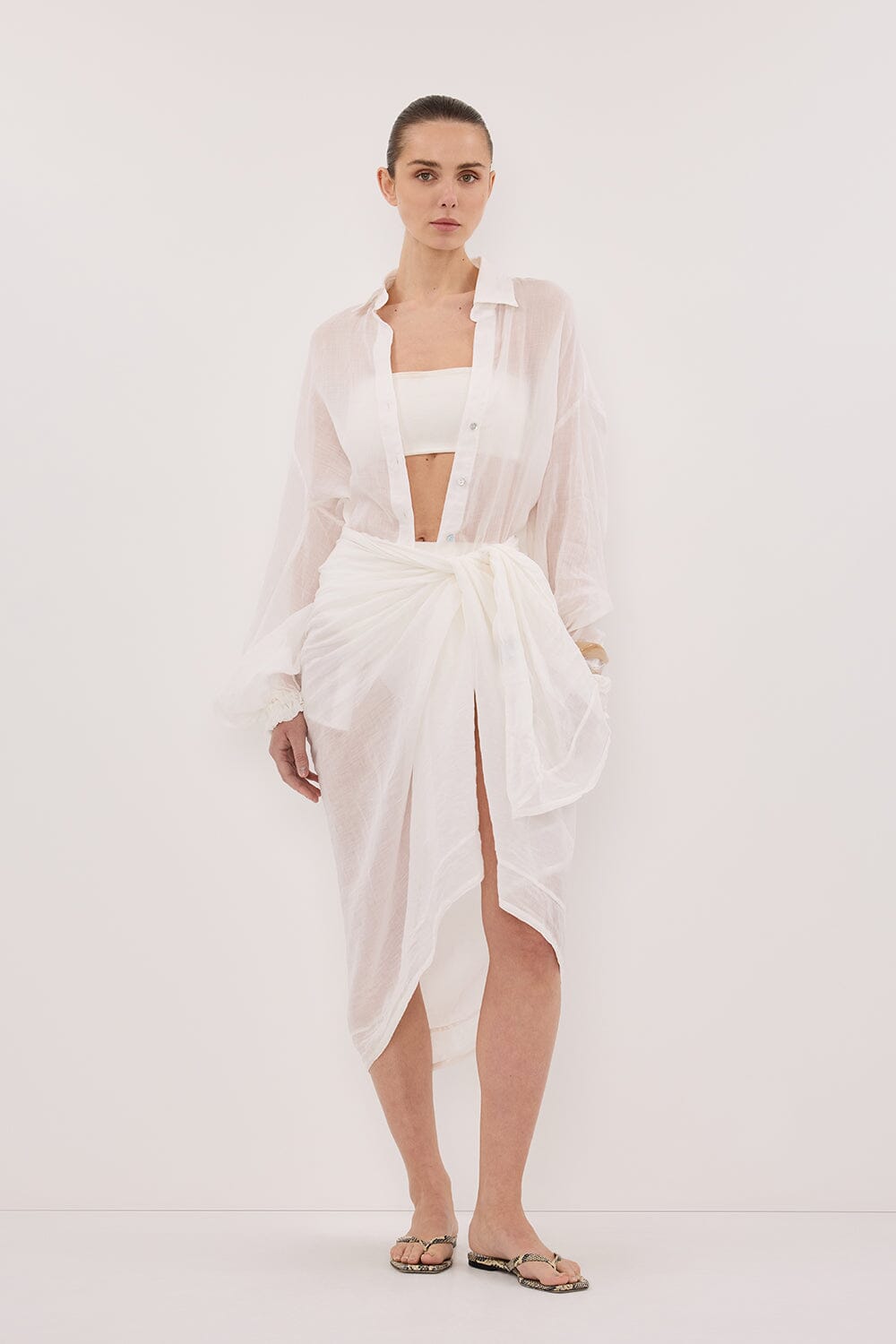 TROPEZ WHITE RAMIE SARONG Clothing DISSH Boutiques 