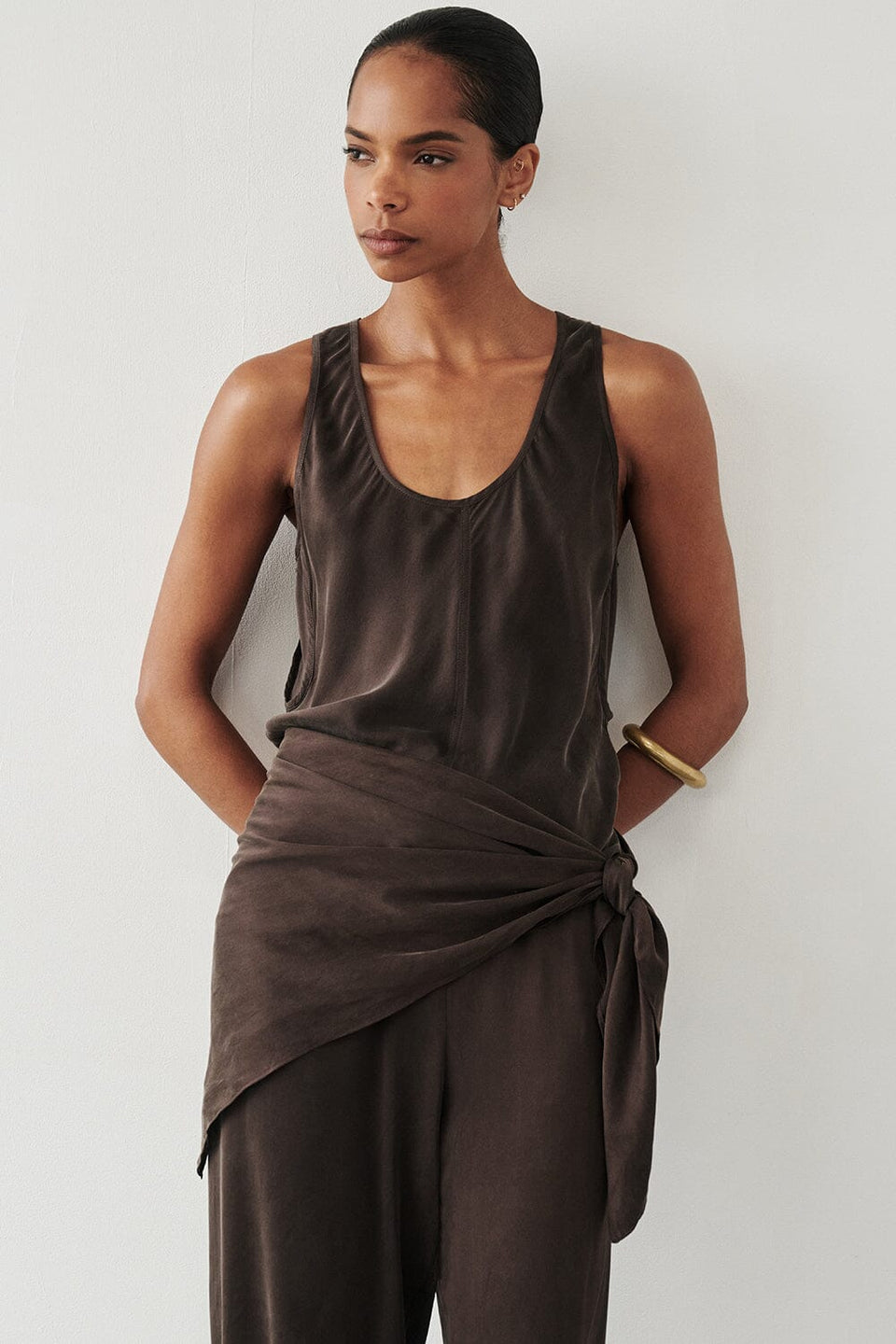 PERCY BITTER CHOC SILK SCARF TOP Clothing DISSH Boutiques 