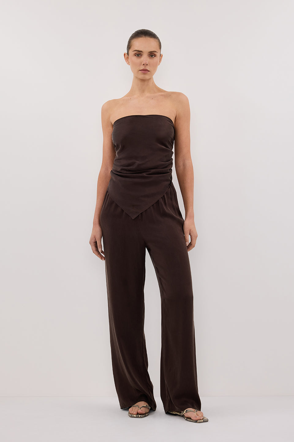 PERCY BITTER CHOC SILK SCARF TOP Clothing DISSH Boutiques O/S BITTER CHOCOLATE 