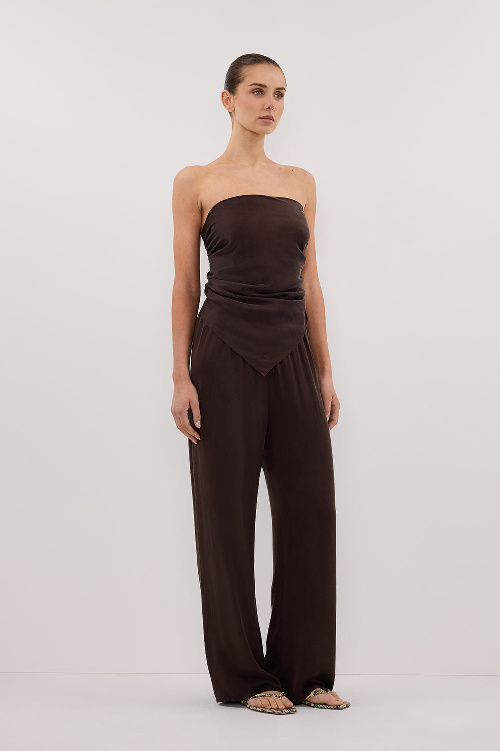 PERCY BITTER CHOC SILK SCARF TOP Clothing DISSH Boutiques 