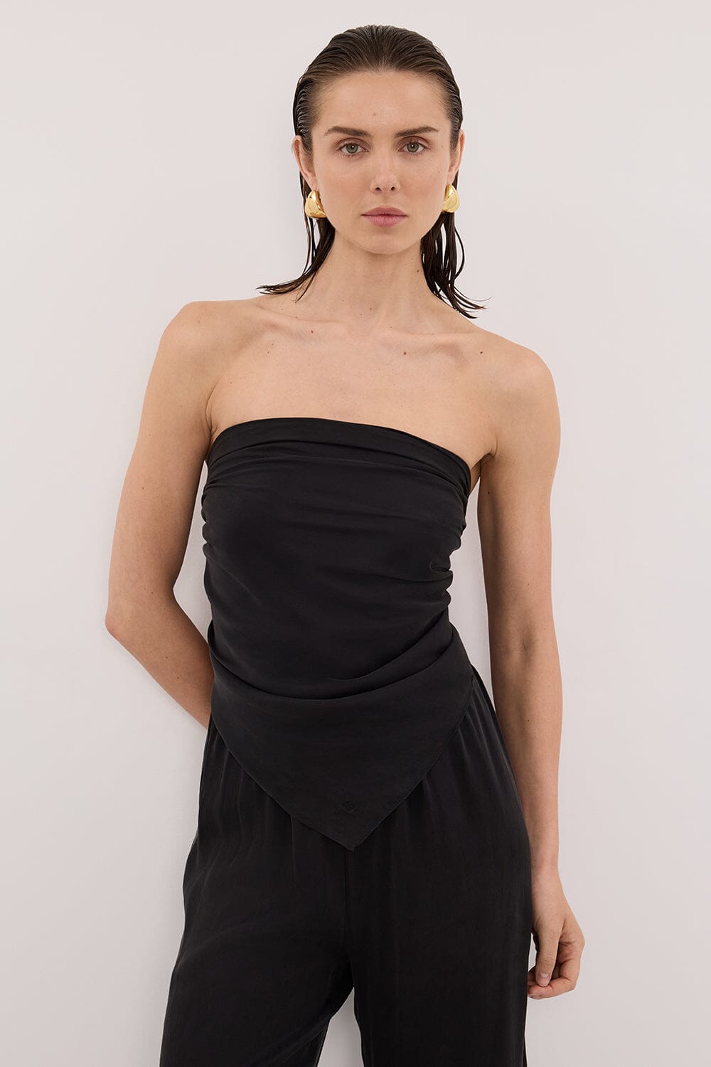 PERCY BLACK SILK SCARF TOP Clothing DISSH Boutiques 