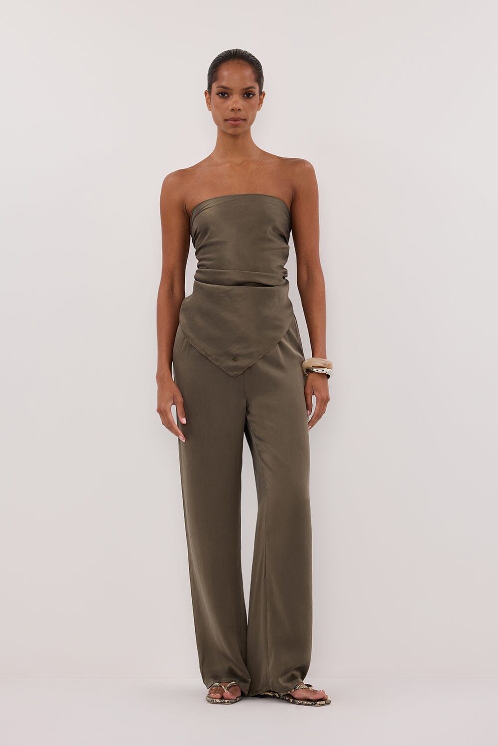 PERCY OLIVE SILK SCARF TOP Clothing DISSH Boutiques 