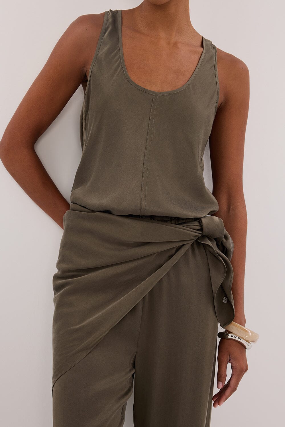 PERCY OLIVE SILK SCARF TOP Clothing DISSH Boutiques 