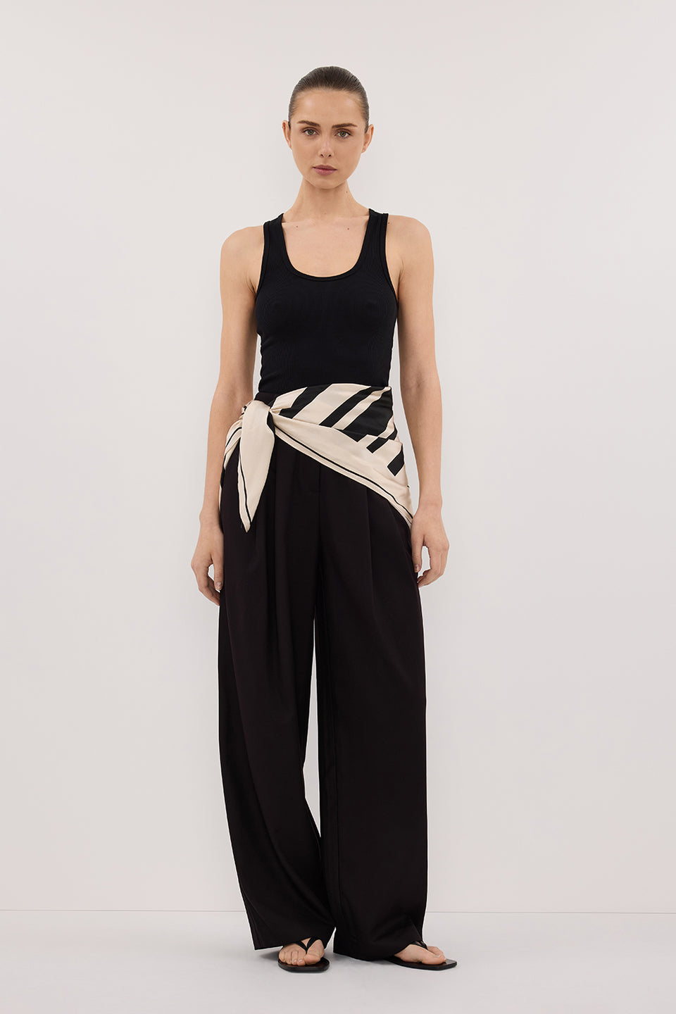 RAE BLACK STRIPE SILK SCARF Clothing DISSH Boutiques O/S BLACK 