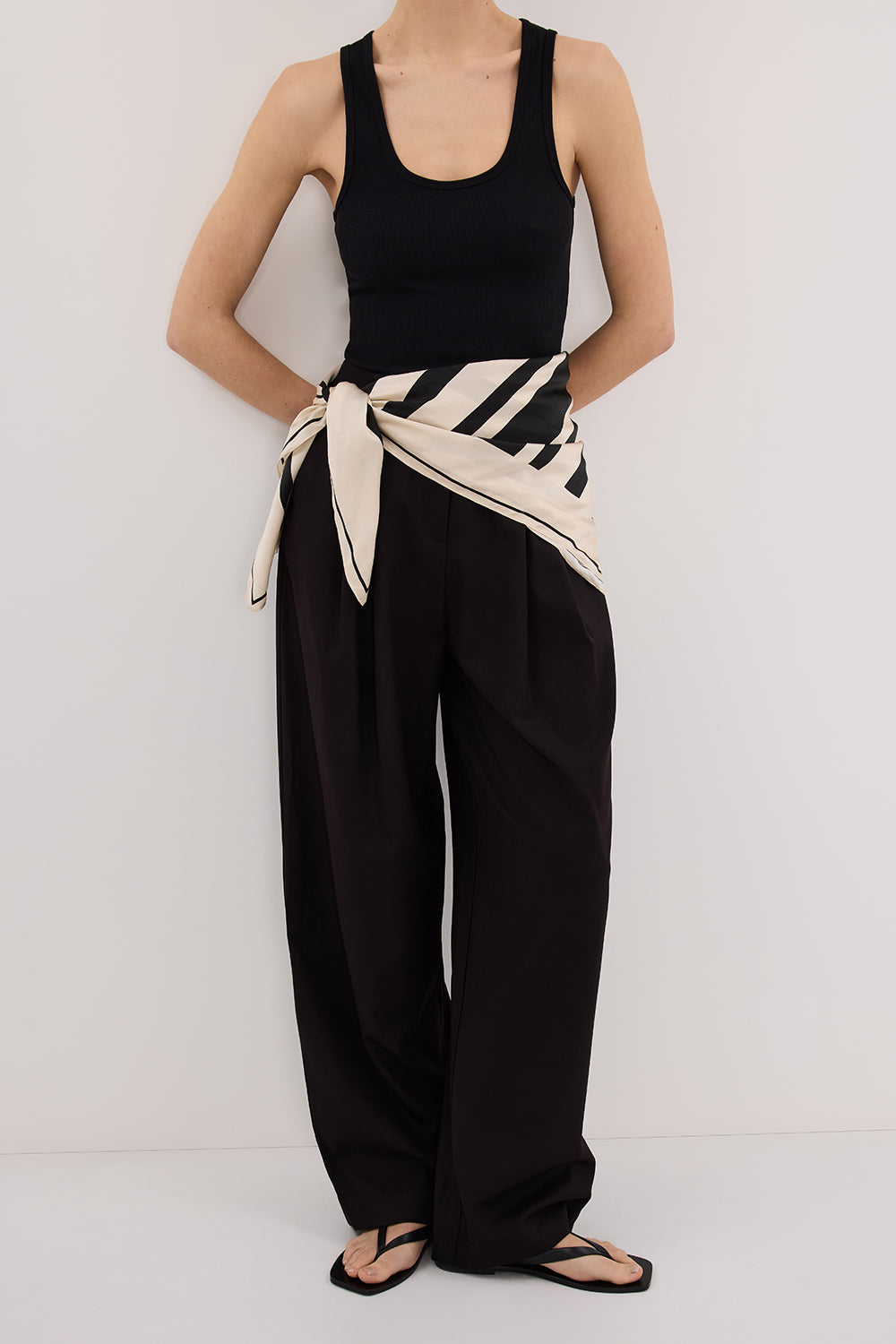 RAE BLACK STRIPE SILK SCARF TOP