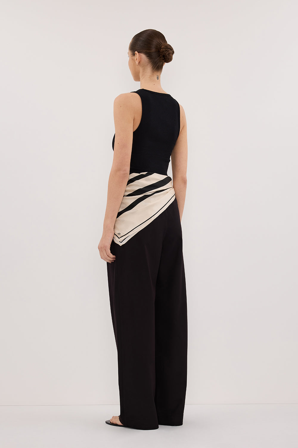 RAE BLACK STRIPE SILK SCARF TOP