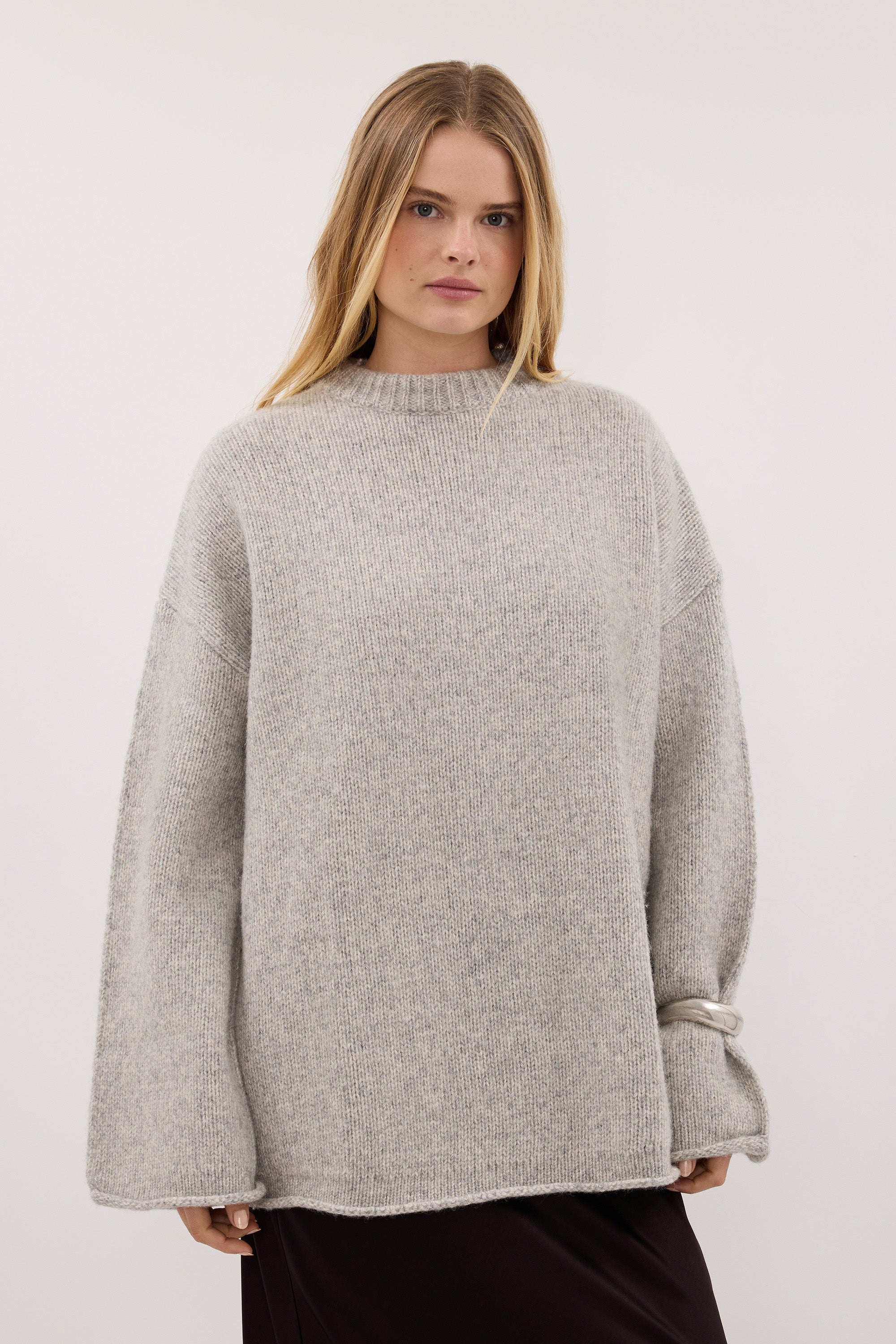 MILLY SILVER CREW NECK KNIT JUMPER