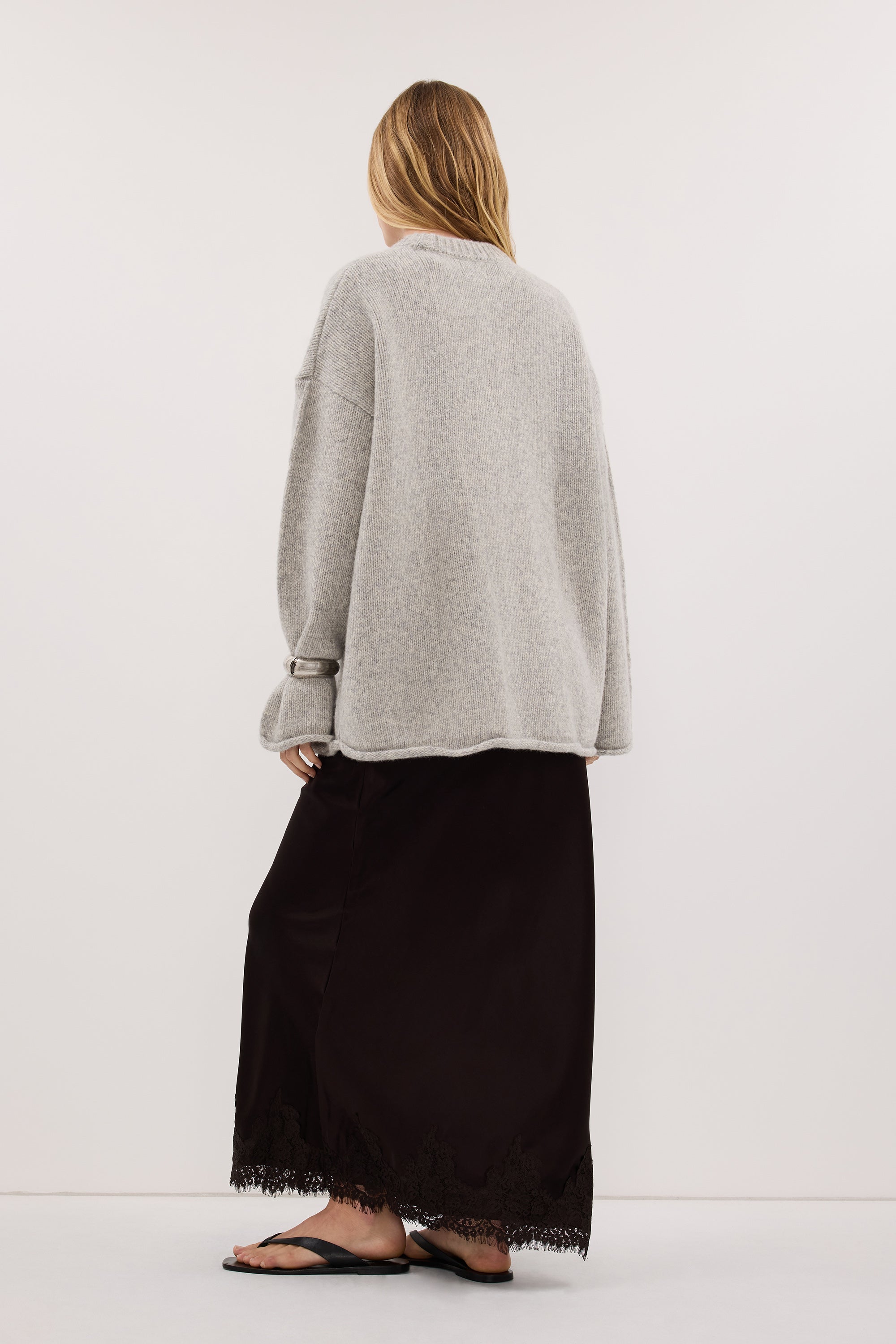 MILLY SILVER CREW NECK KNIT JUMPER