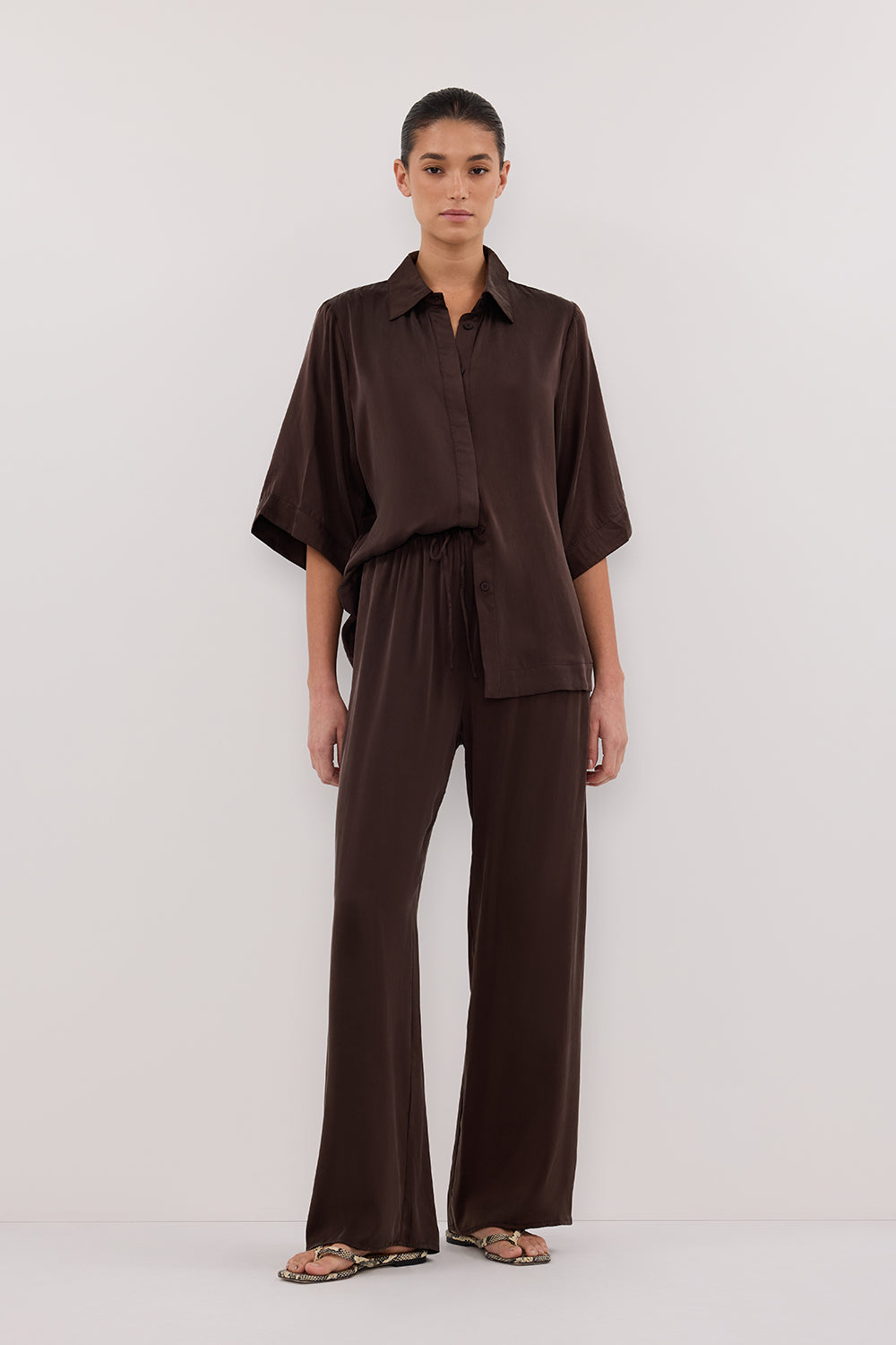 PERCY BITTER CHOC SILK SHIRT Clothing DISSH Boutiques 6 BITTER CHOCOLATE 