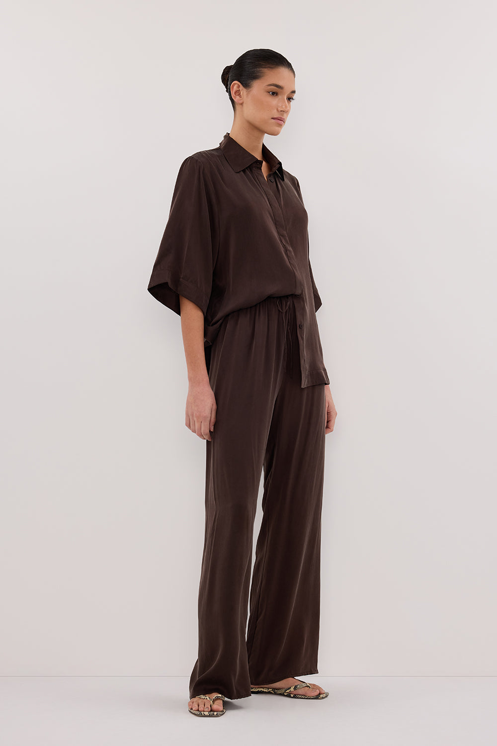PERCY BITTER CHOC SILK SHIRT Clothing DISSH Boutiques 