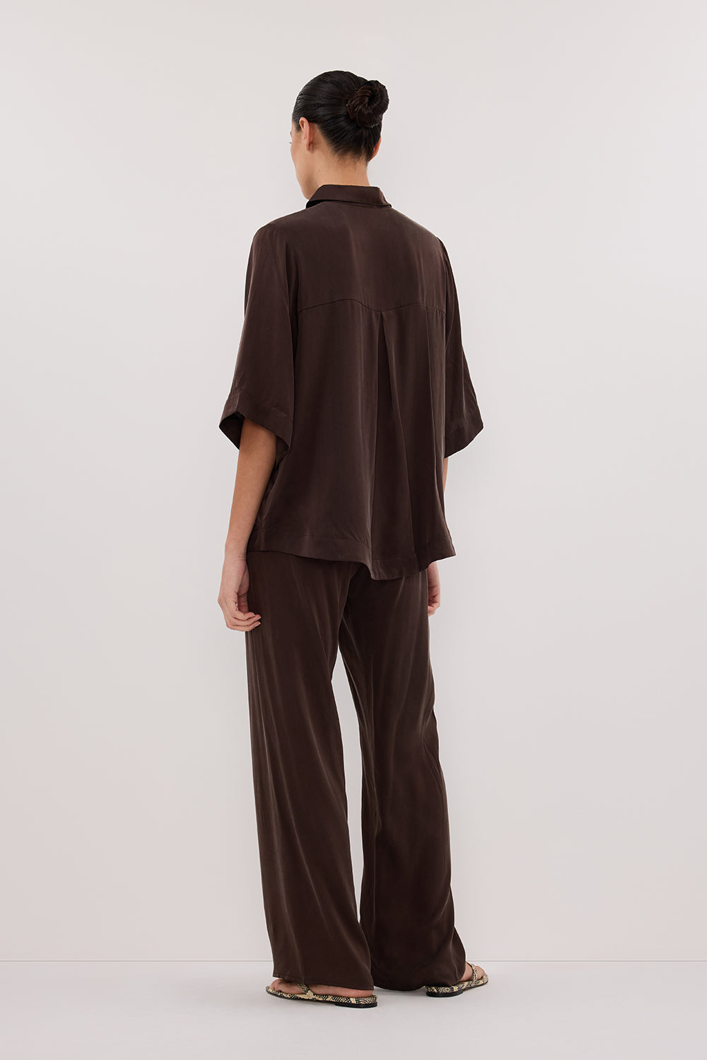 PERCY BITTER CHOC SILK SHIRT Clothing DISSH Boutiques 